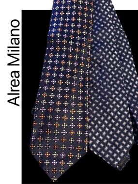 Retro DION Navy Patterned & ALTEA Milano  Silk Ties - Blue